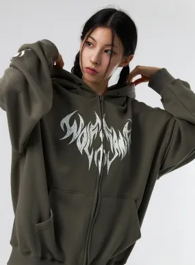 Grunge Graphic Zip-Up Hoodie IS322