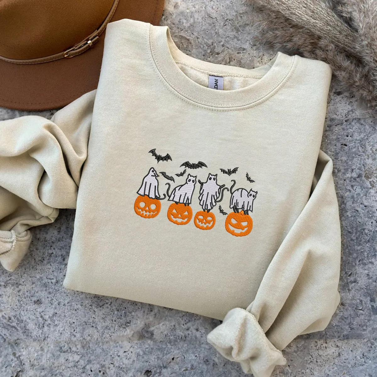 Halloween Pumpkin, Bats, Cats Ghost Sweatshirt or Hoodie