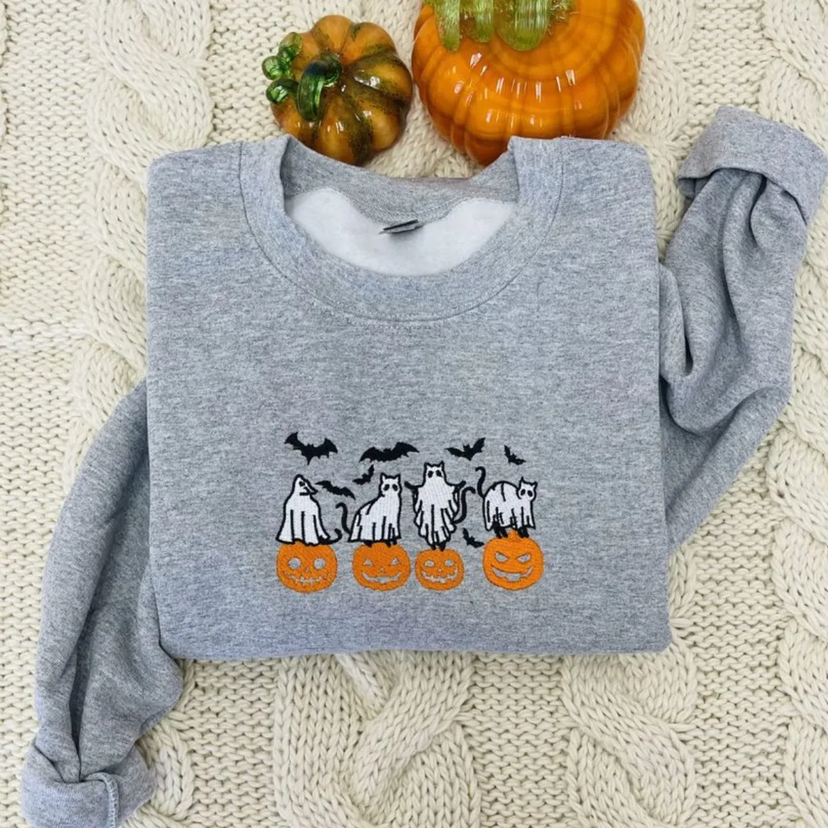 Halloween Pumpkin, Bats, Cats Ghost Sweatshirt or Hoodie