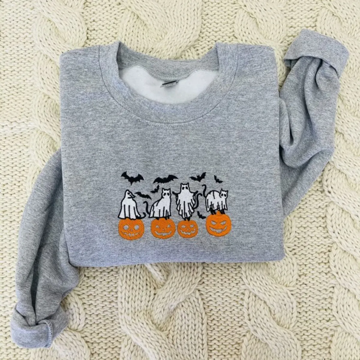 Halloween Pumpkin, Bats, Cats Ghost Sweatshirt or Hoodie