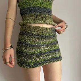 Handmade green, navy blue and cream ombré crochet mini skirt