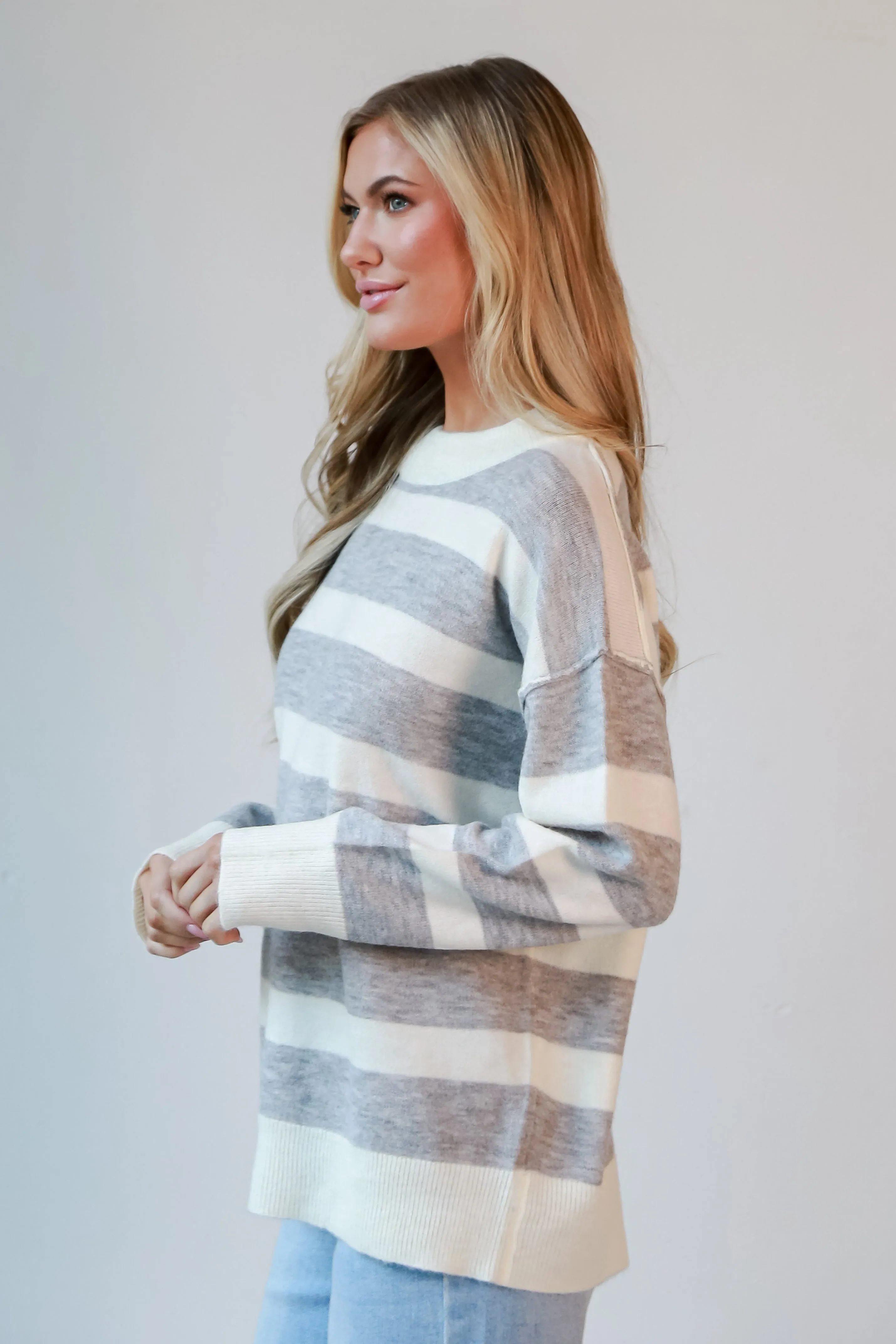 Hannah Heather Grey Striped Sweater - DOORBUSTER