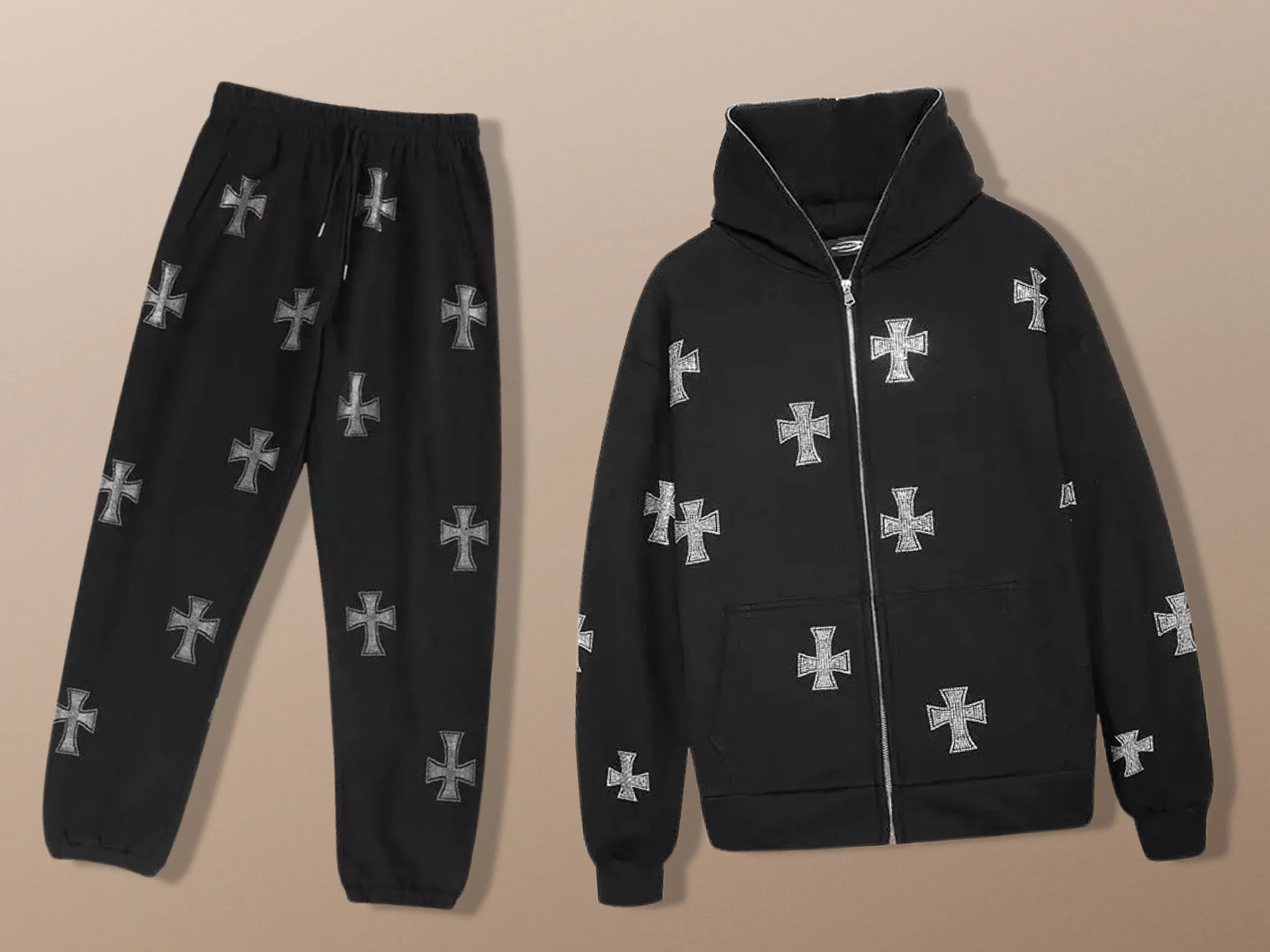 Harajuku Cross Rhinestone Grunge Hoodie