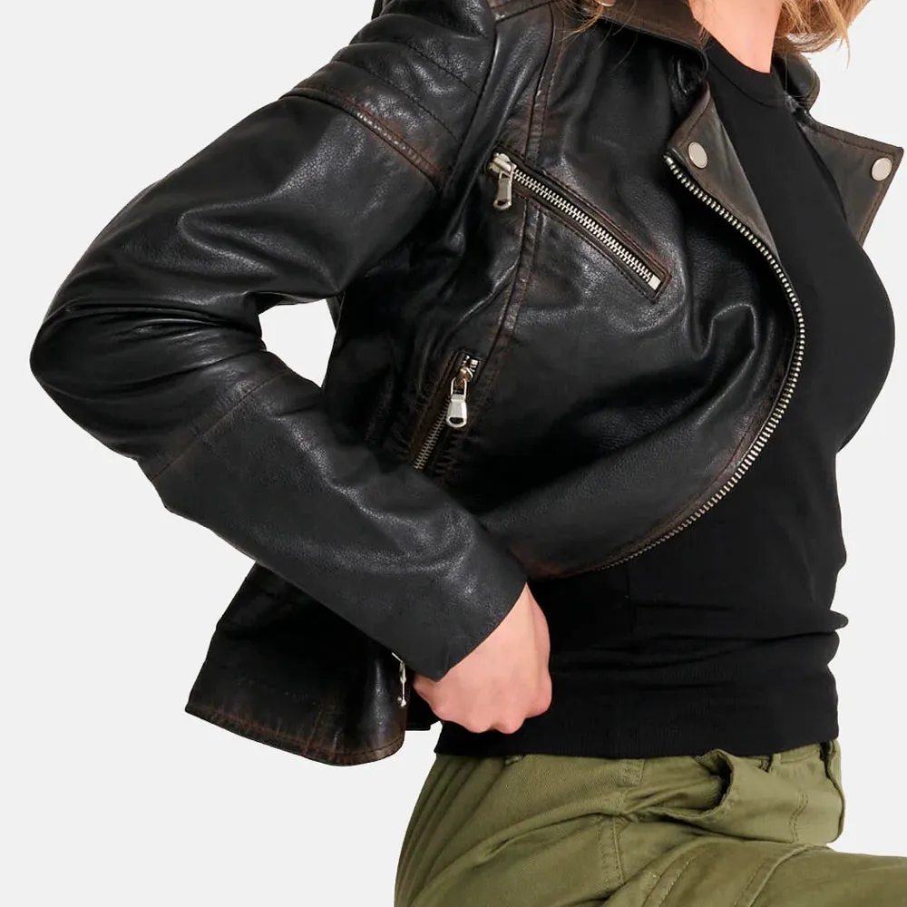 Hellfire Chic Leather Biker Jacket Women