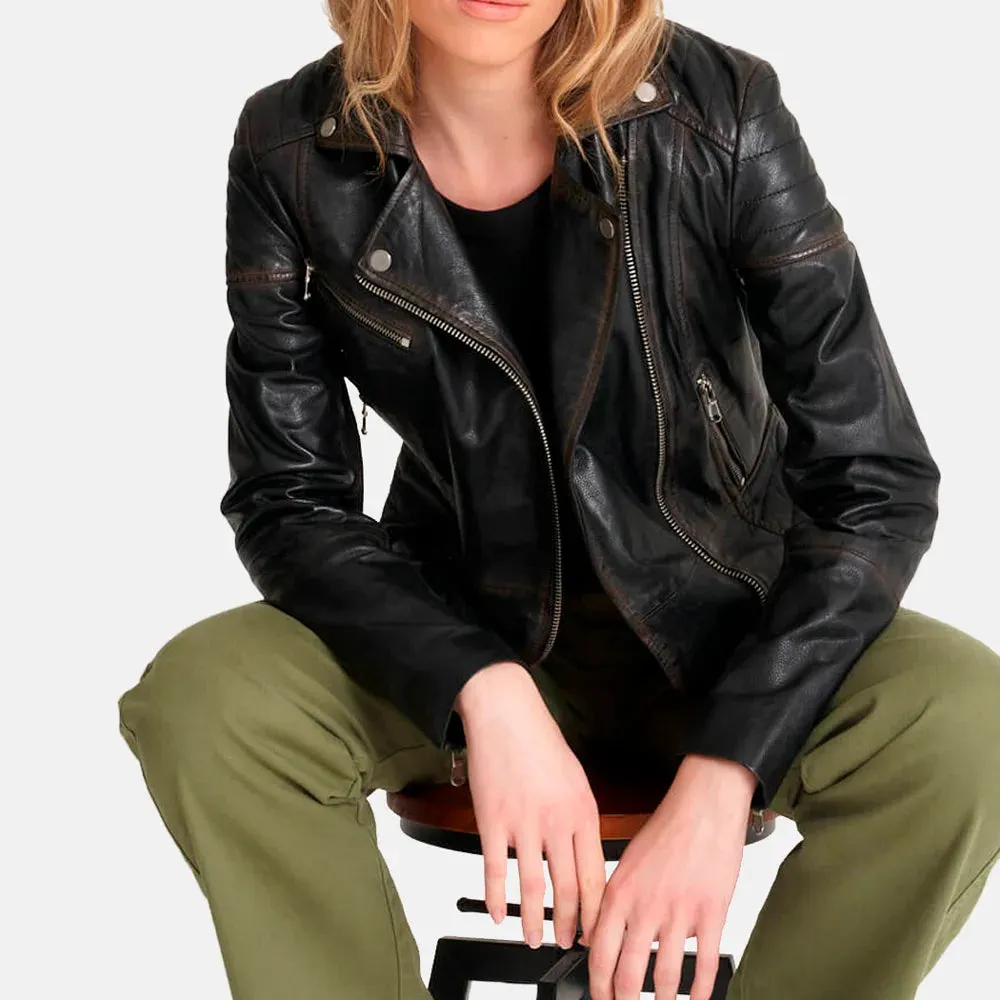 Hellfire Chic Leather Biker Jacket Women