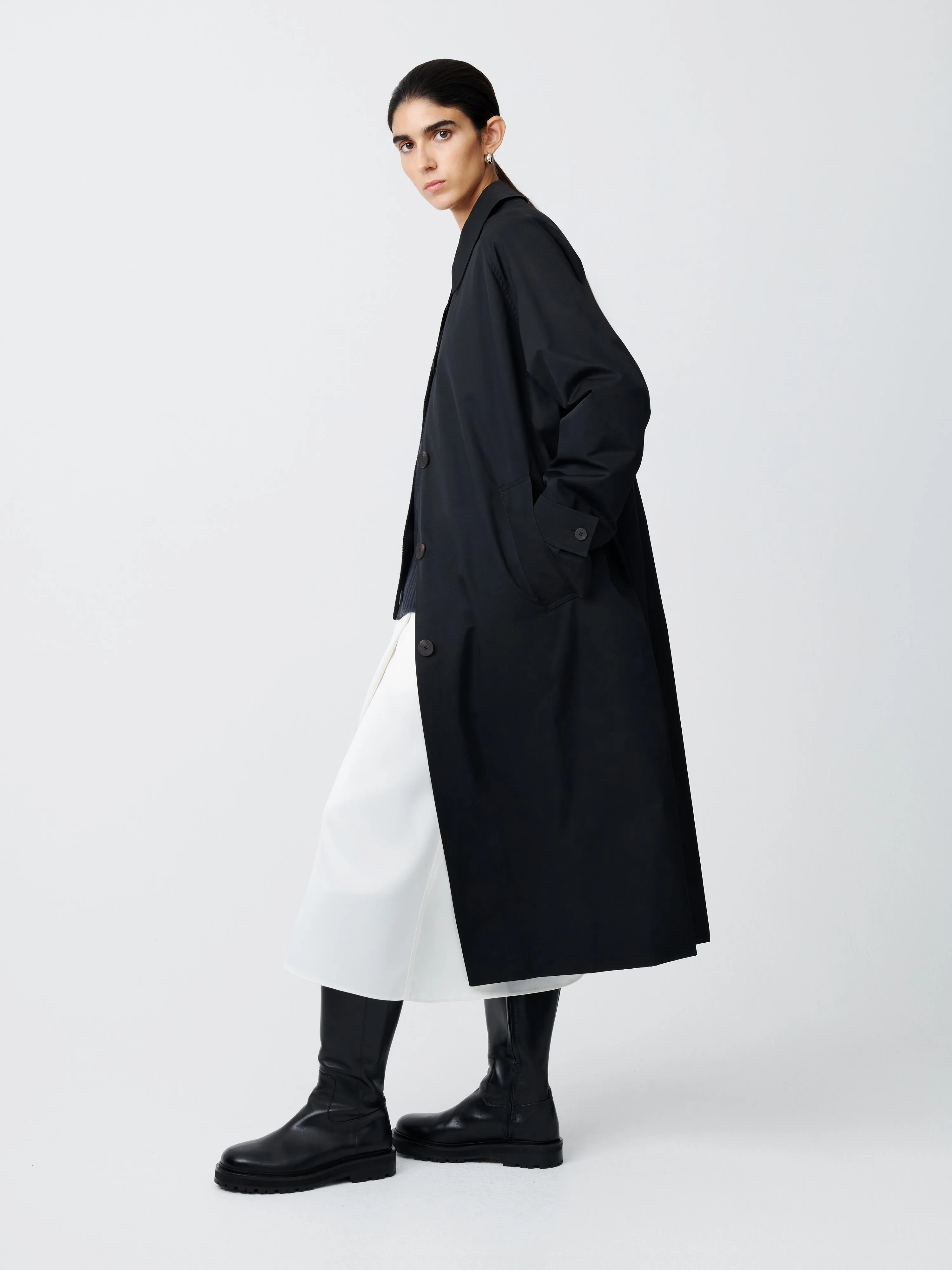 Holin Coated Cotton Coat in Black