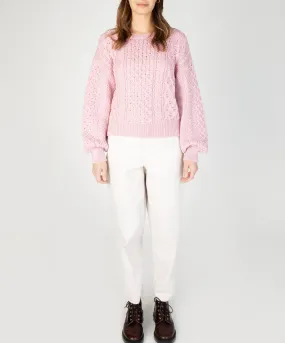 Honeysuckle Cropped Aran Sweater Pale Pink