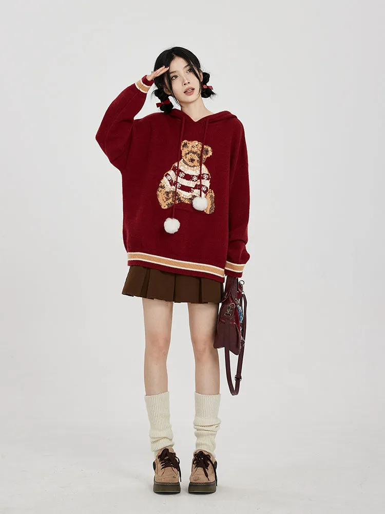 Hooded Sweater for Women Loose Cozy Casual Style with Cute Teddy Bear Design Gift for Her Christmas Gift