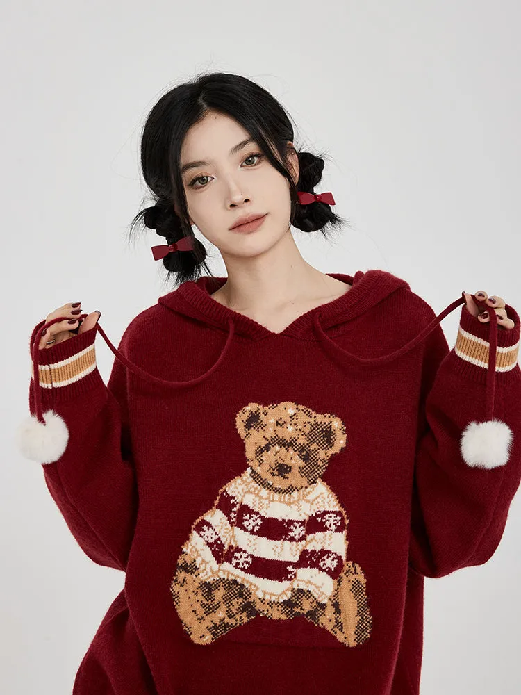 Hooded Sweater for Women Loose Cozy Casual Style with Cute Teddy Bear Design Gift for Her Christmas Gift