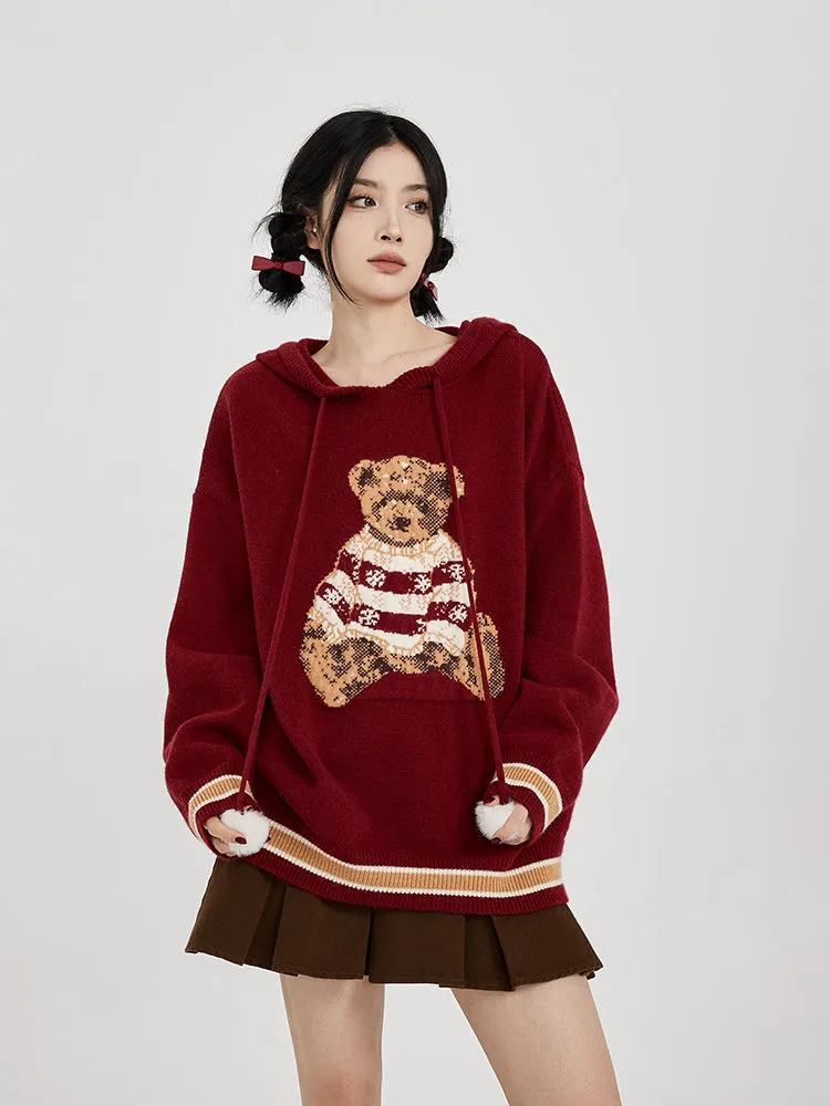 Hooded Sweater for Women Loose Cozy Casual Style with Cute Teddy Bear Design Gift for Her Christmas Gift