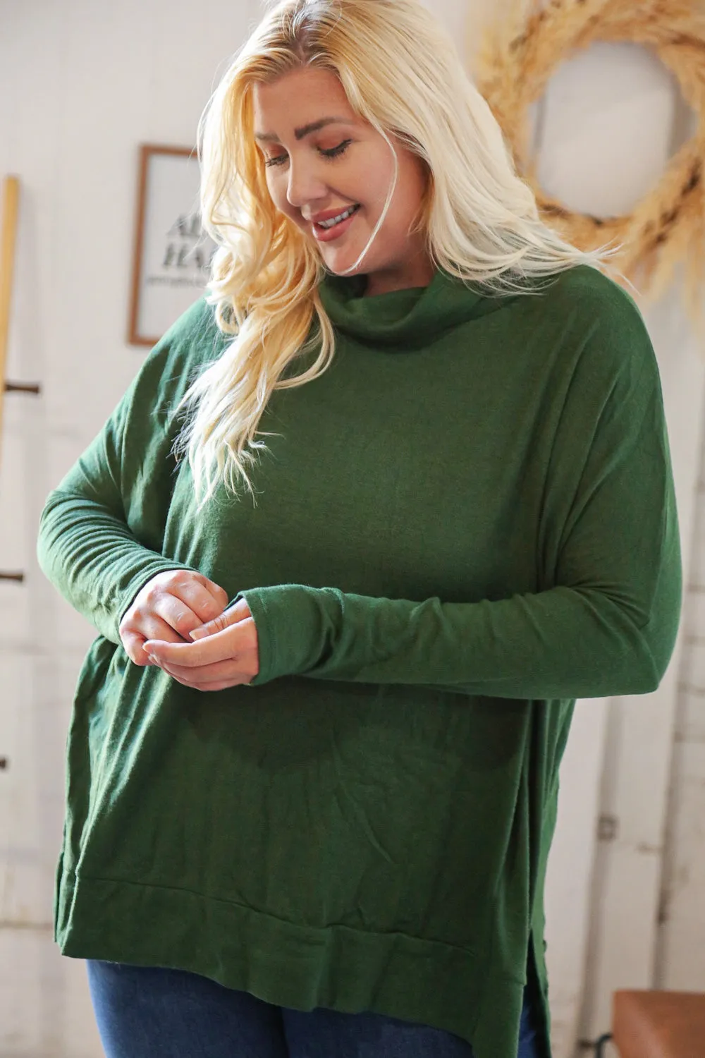 Hunter Green Cashmere Feel Turtleneck Sweater