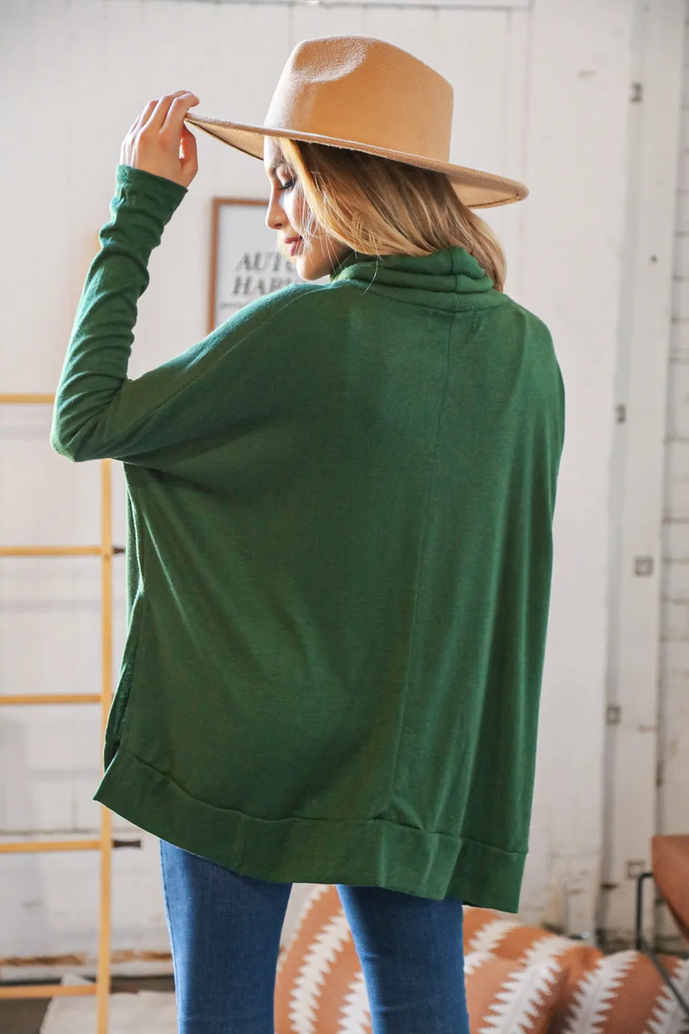 Hunter Green Cashmere Feel Turtleneck Sweater