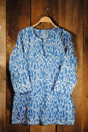 Ikat Cotton Tunic Top Blue