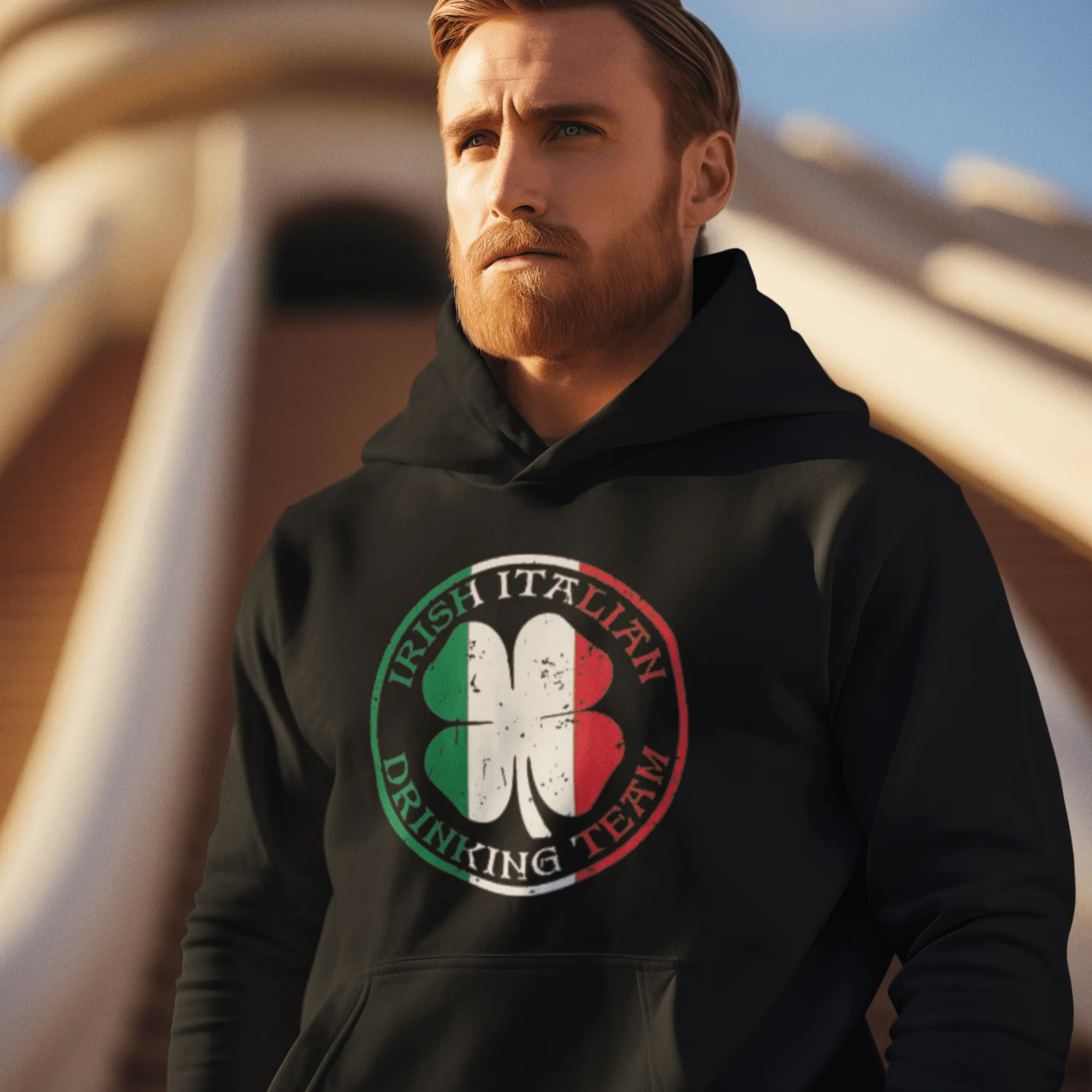 Irish Italian Drinking Team Hoodie Midweight Blended Cotton Unisex Pullover