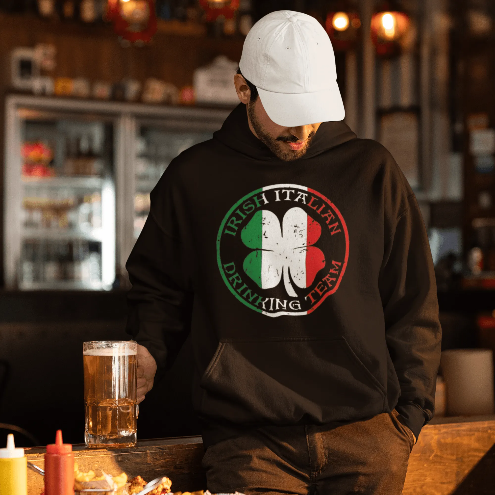 Irish Italian Drinking Team Hoodie Midweight Blended Cotton Unisex Pullover