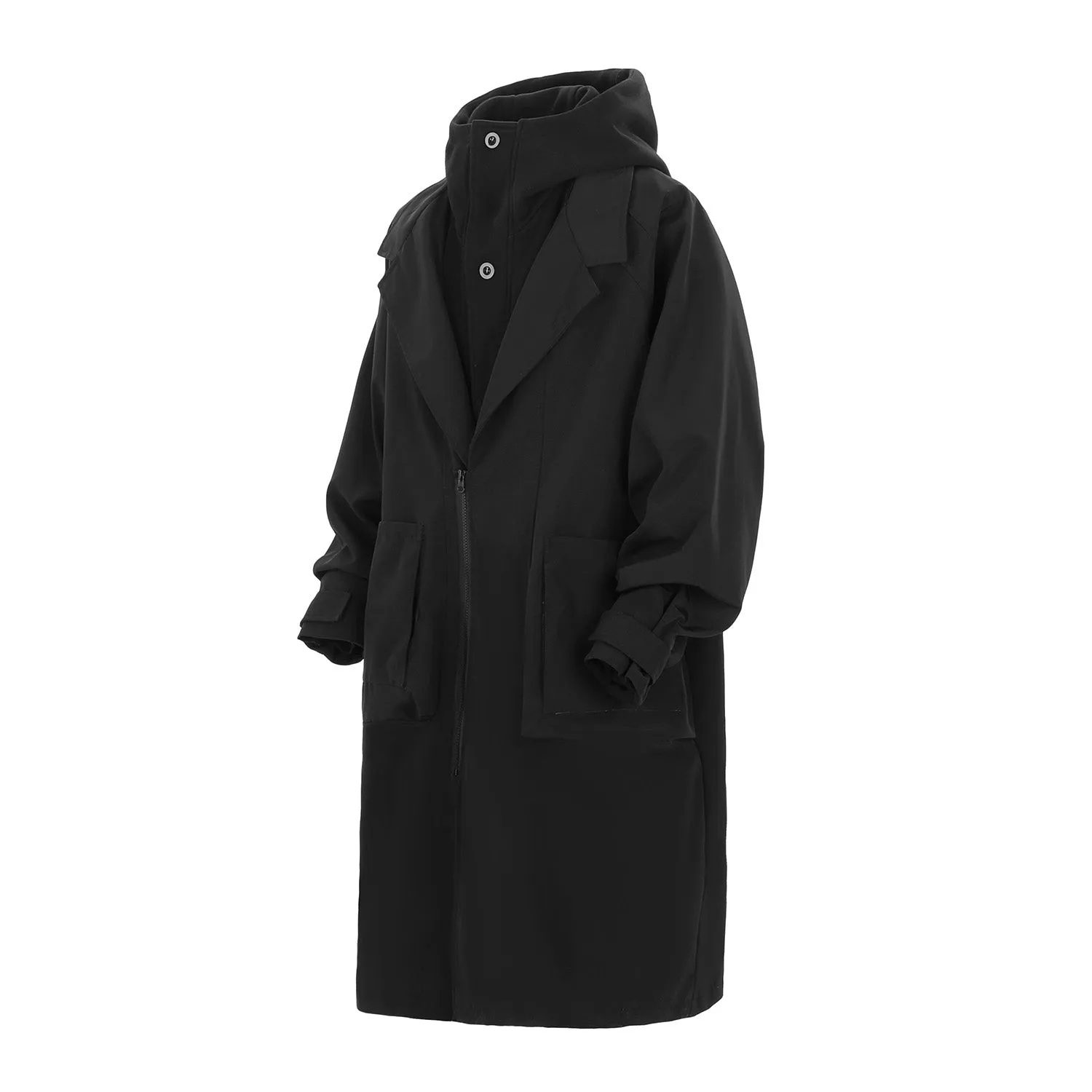 J36 Black Urban Trench Coat with Hoodie