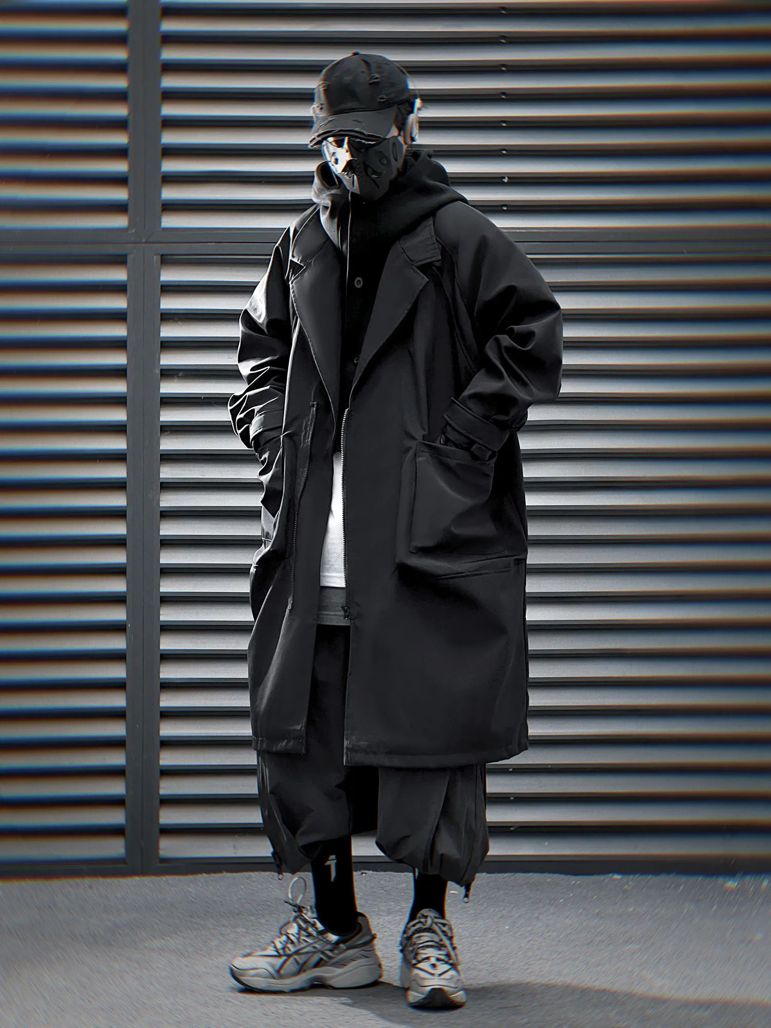 J36 Black Urban Trench Coat with Hoodie