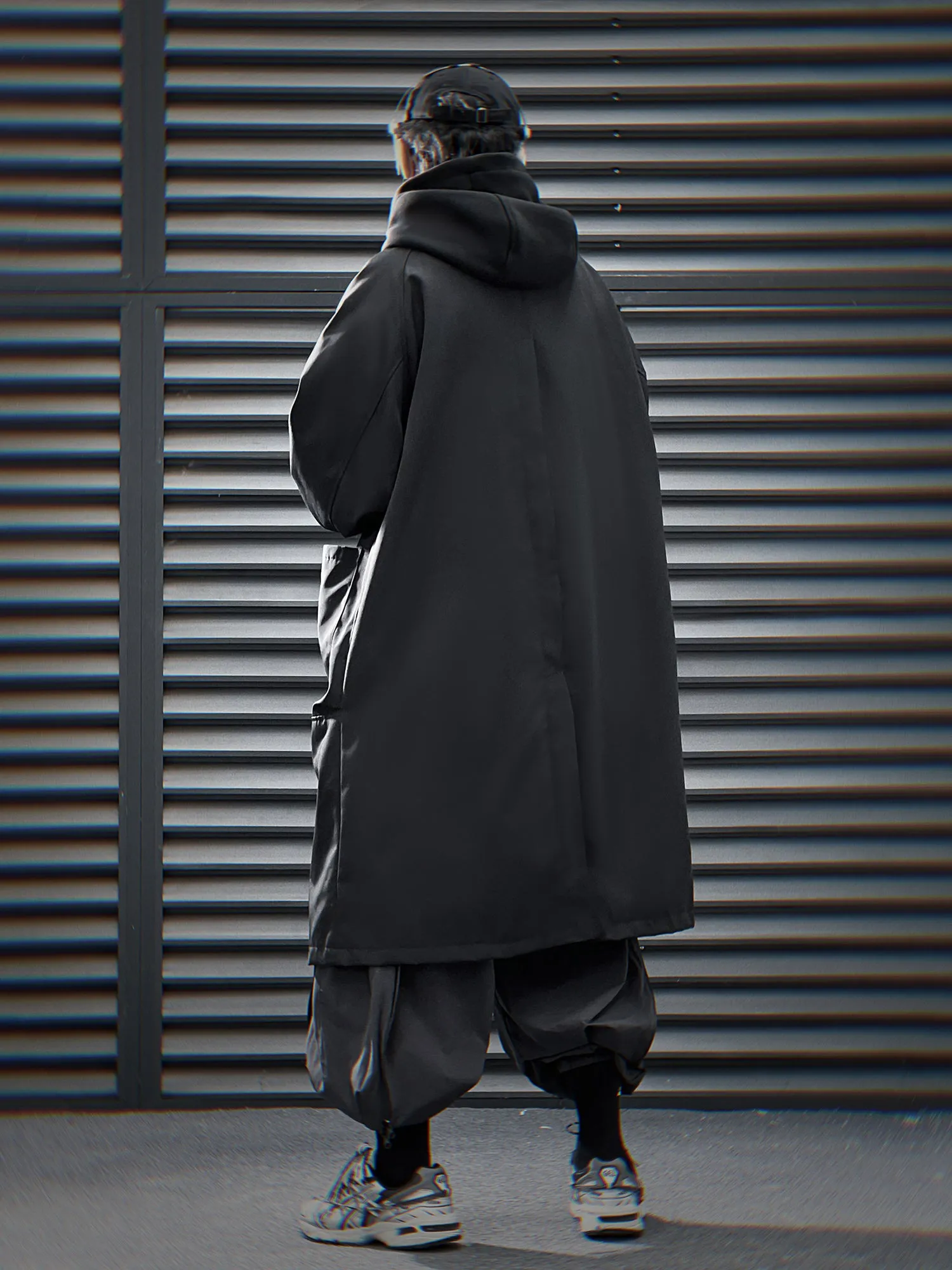 J36 Black Urban Trench Coat with Hoodie