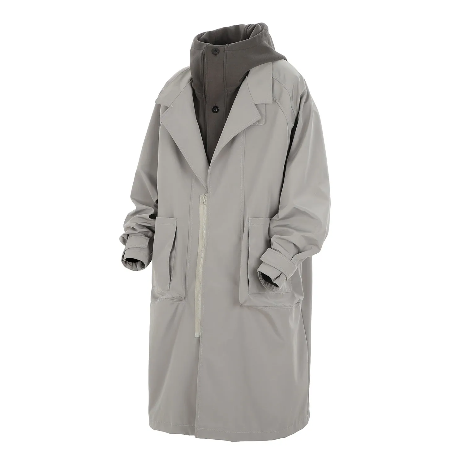 J36 Grey Urban Trench Coat with Hoodie