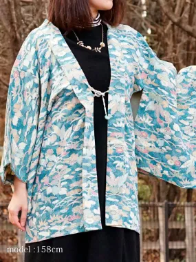 Japanese modern flower design light blue haori