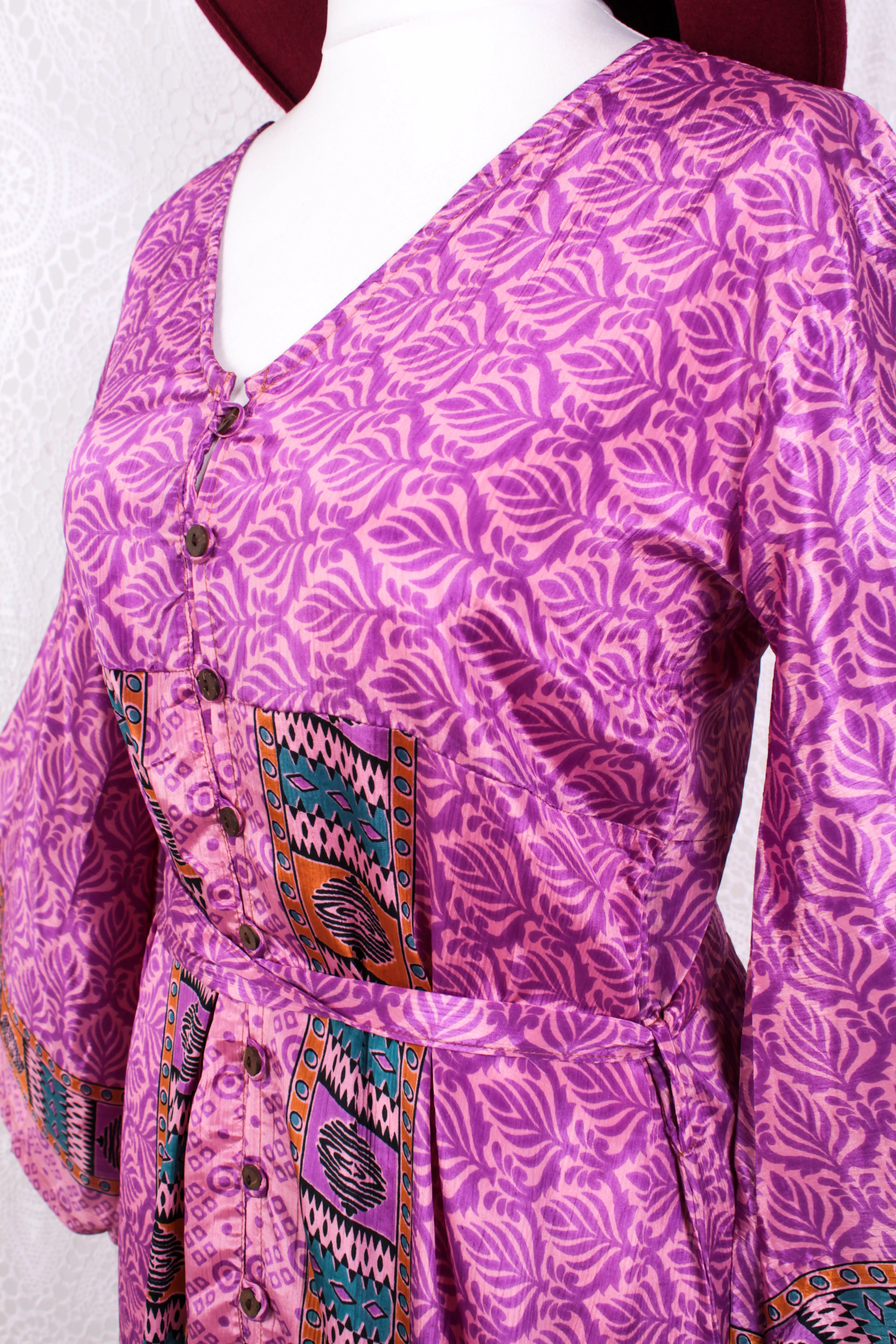 Jasmine Maxi Dress - Pink & Purple Vintage Sari - Size S/M