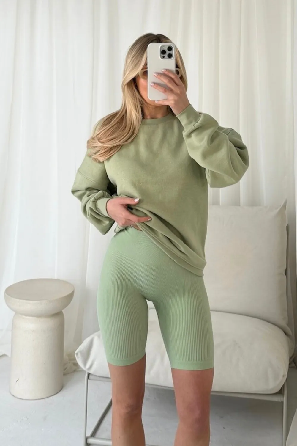 Kaia sage sweater and cycling shorts set