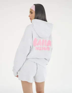 Kaiia Design Bubble Logo Oversized Hoodie Lt Grey Marl & Pink