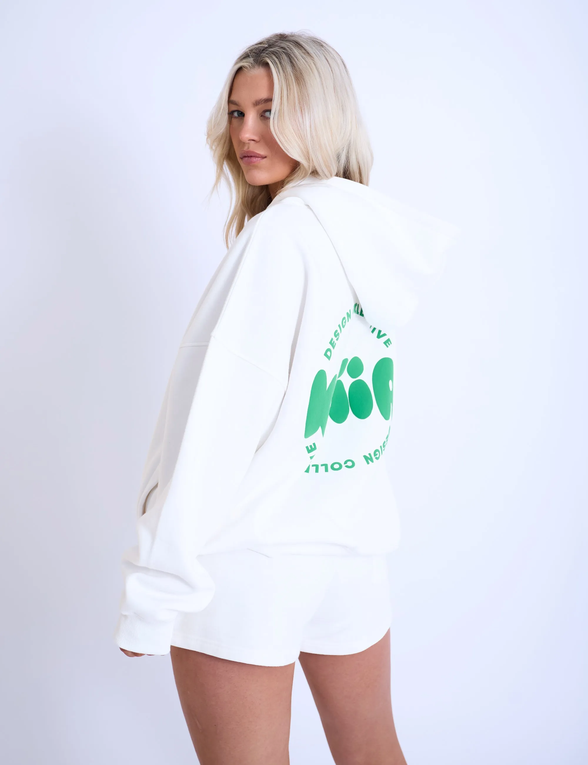 Kaiia Design Bubble Logo Oversized Hoodie Off White & Green