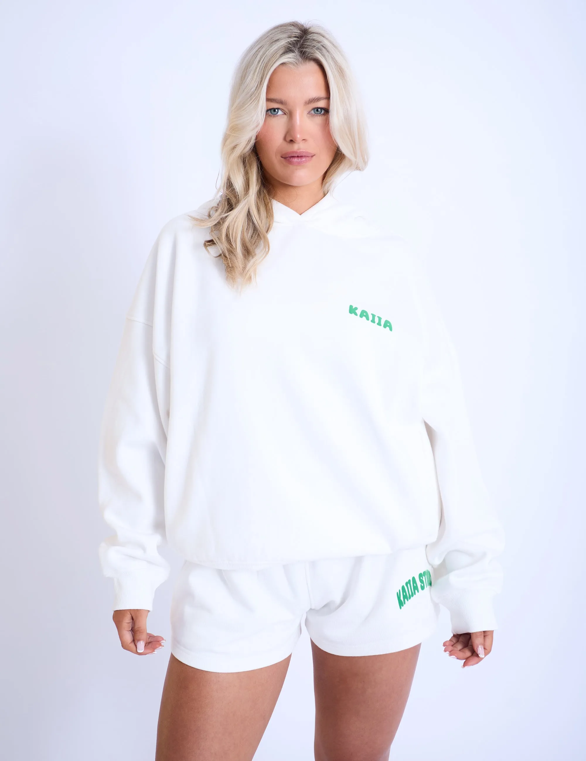 Kaiia Design Bubble Logo Oversized Hoodie Off White & Green