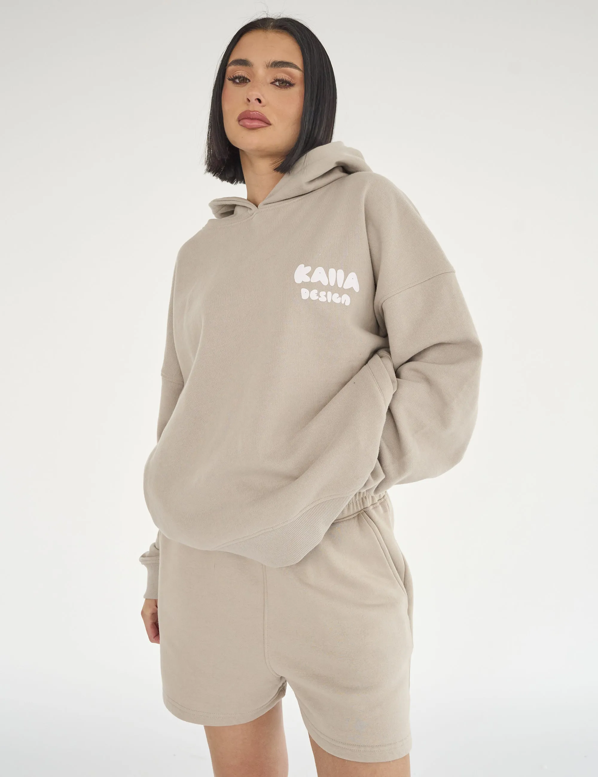 Kaiia Design Bubble Print Oversized Hoodie Stone