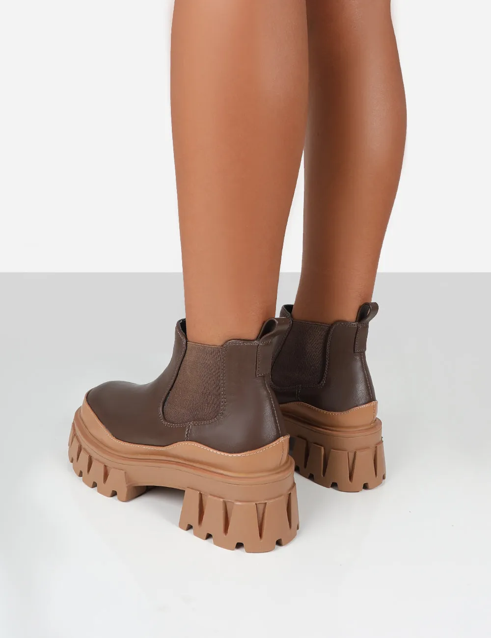 Kaya Chocolate Pu Chunky Sole Chelsea Boots