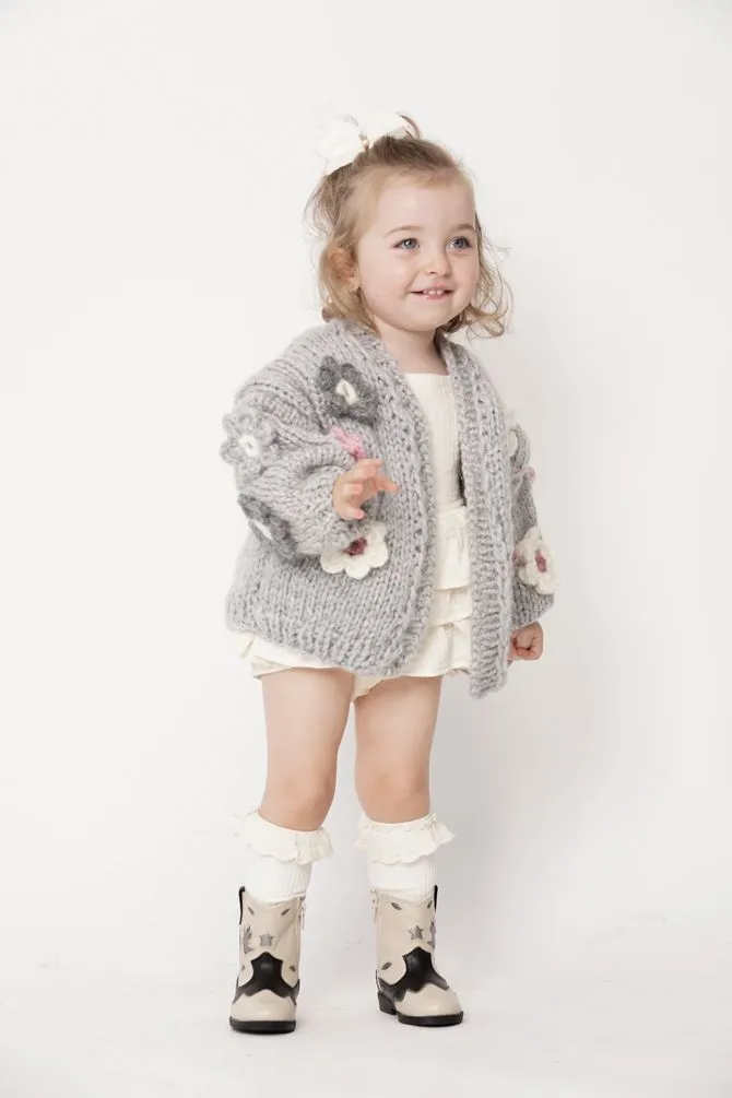 Kids' Petit Handmade Flower Sweater Grey