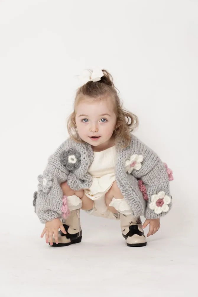 Kids' Petit Handmade Flower Sweater Grey