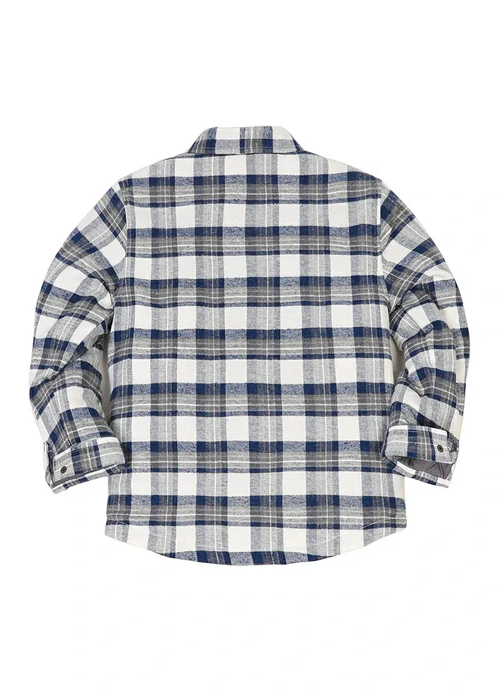 Kid's Quilted Lined Plaid Shirt Jacket, Snap Button Closure