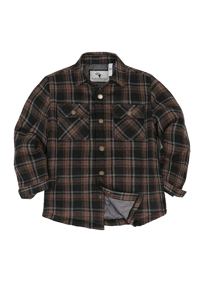 Kid's Quilted Lined Plaid Shirt Jacket, Snap Button Closure