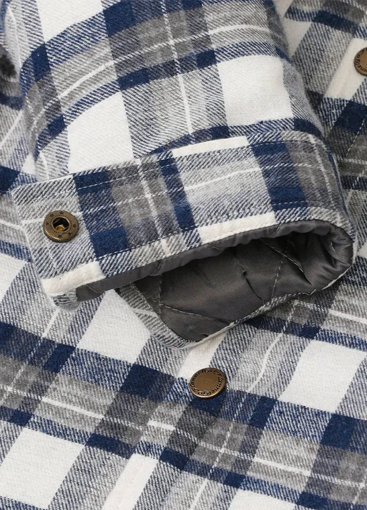 Kid's Quilted Lined Plaid Shirt Jacket, Snap Button Closure