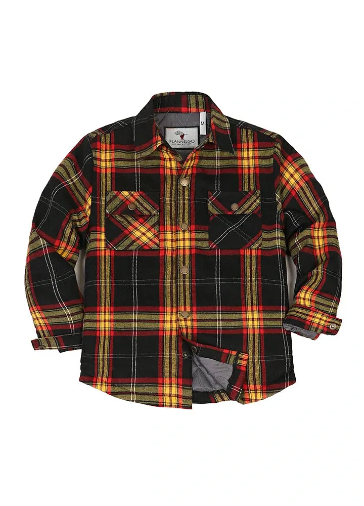 Kid's Quilted Lined Plaid Shirt Jacket, Snap Button Closure