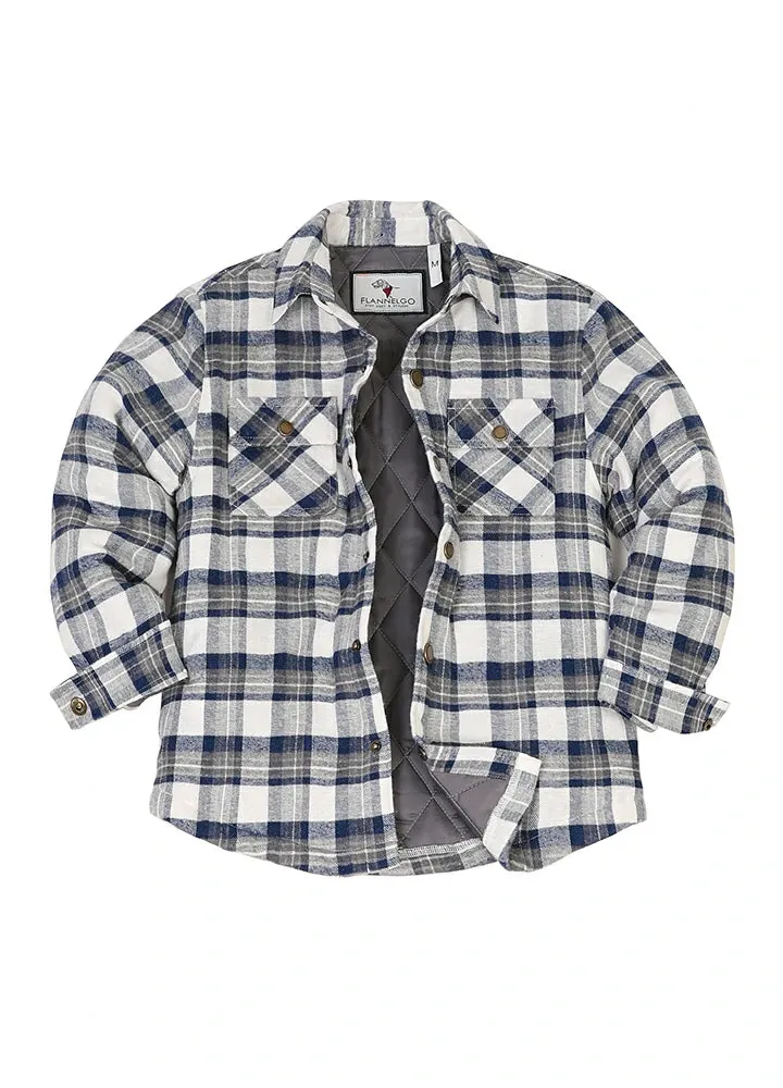 Kid's Quilted Lined Plaid Shirt Jacket, Snap Button Closure