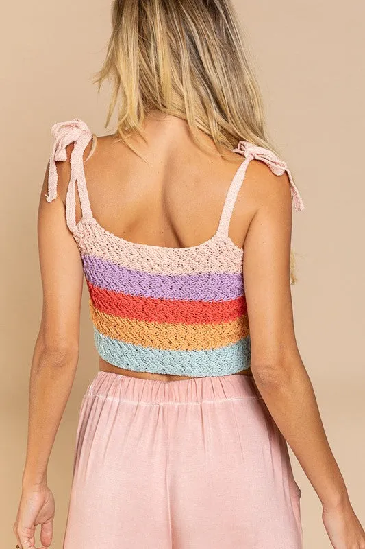 Knot-Tied Striped Knit Crop Top