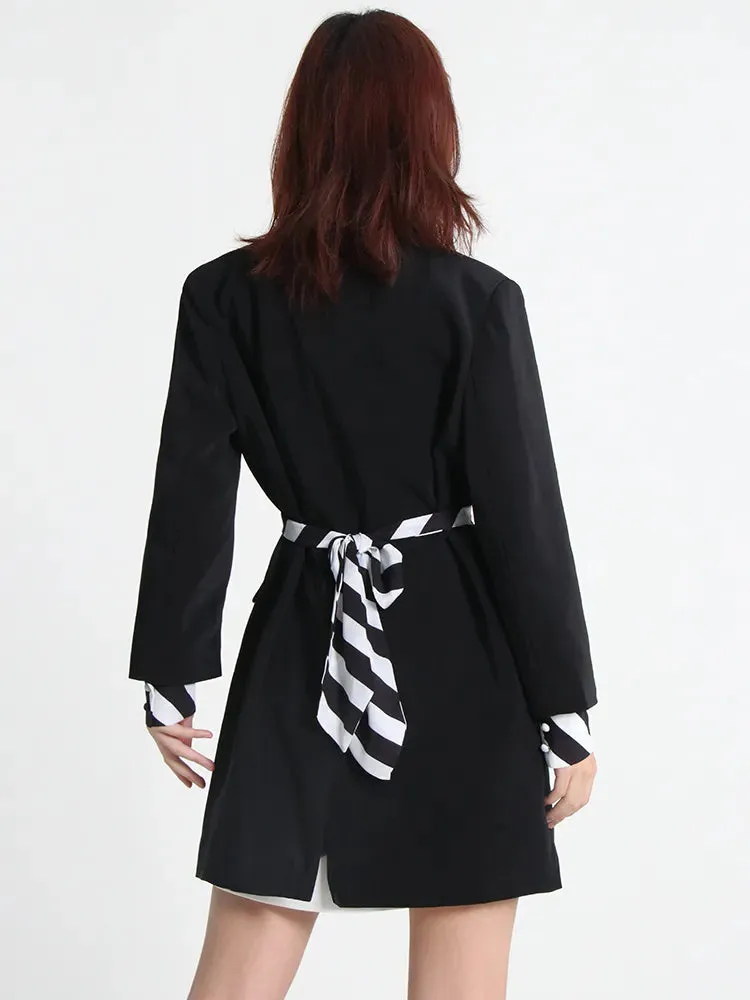 Korean Patchwork Striped Blazer For Women Notched Collar Long Sleeve Colorblock Blazers Female Autumn Clothing