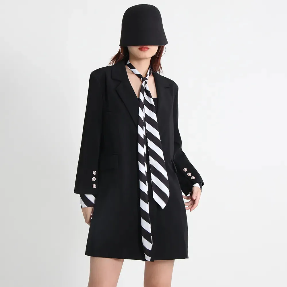 Korean Patchwork Striped Blazer For Women Notched Collar Long Sleeve Colorblock Blazers Female Autumn Clothing