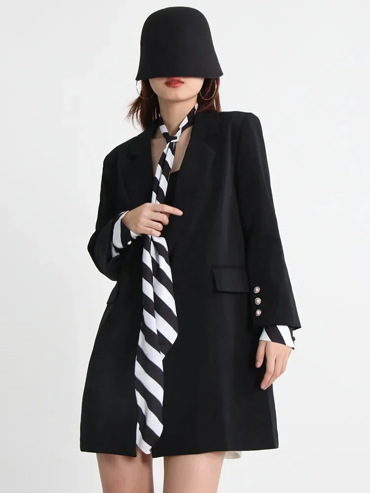 Korean Patchwork Striped Blazer For Women Notched Collar Long Sleeve Colorblock Blazers Female Autumn Clothing