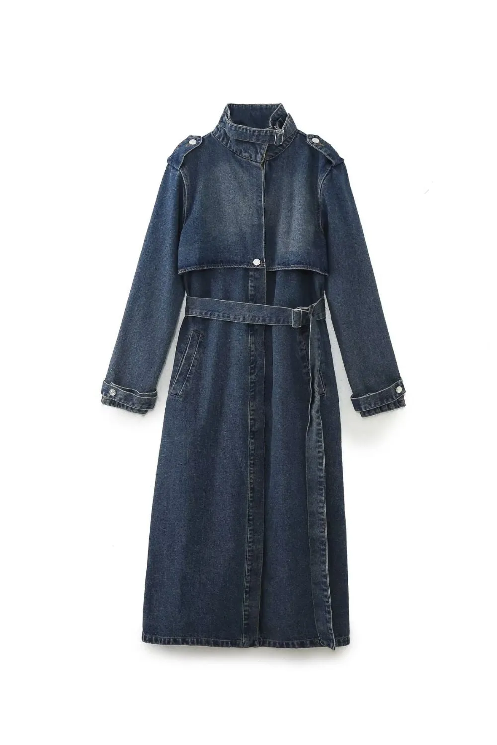 'Kylie' Tie-Waist Denim Trench Coat