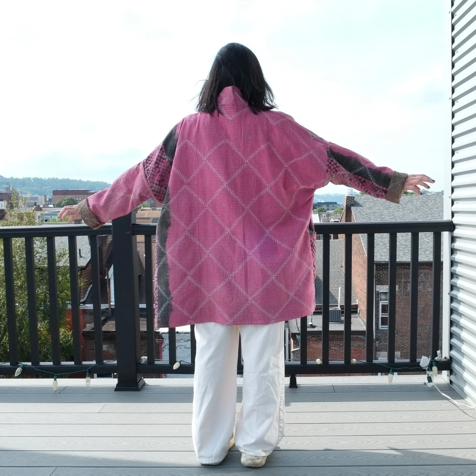 L Pink with White Lattice Embroidery Anoushka Jacket LL049