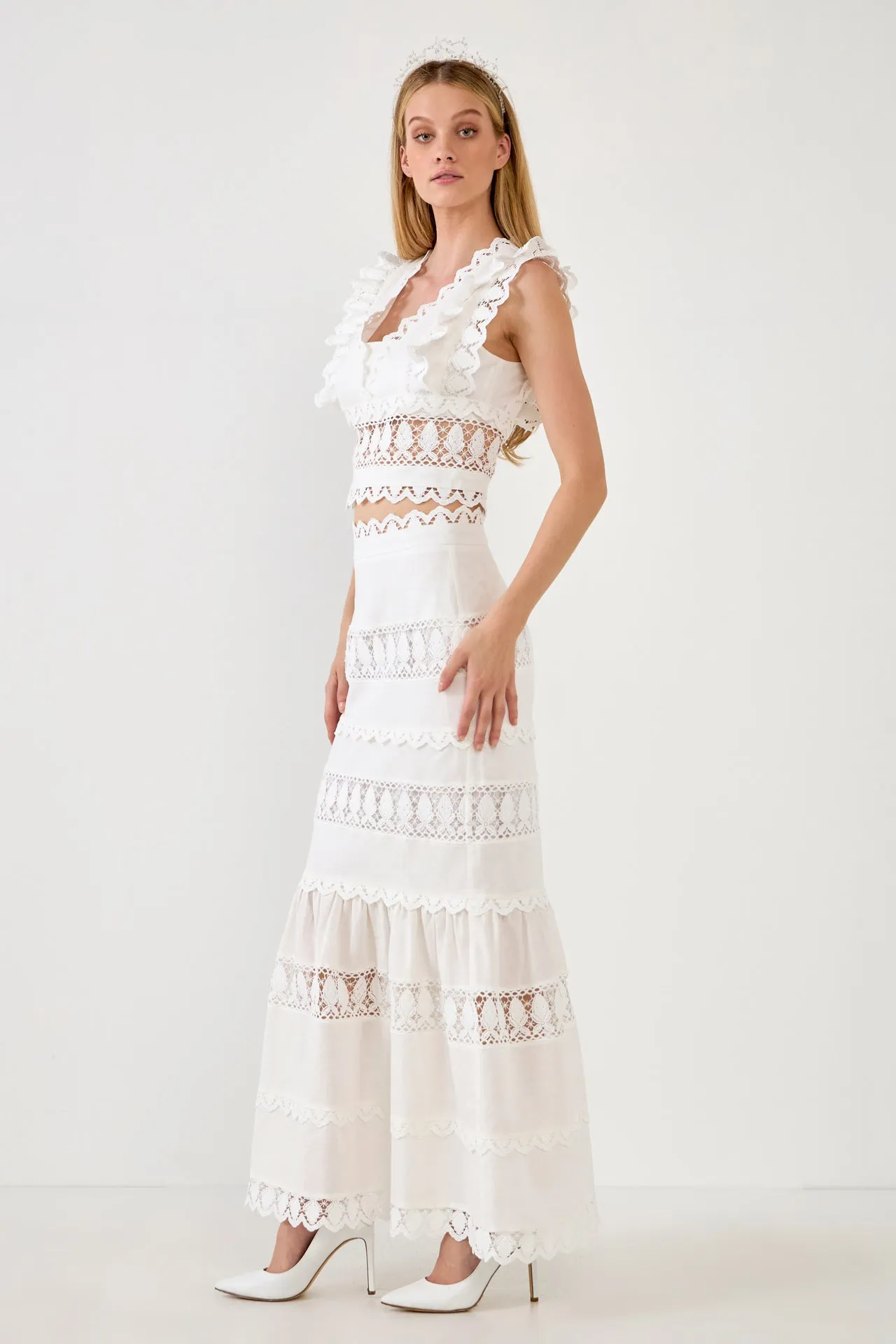 Lace Trim Maxi Skirt