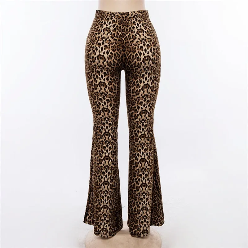 Leopard Print High Waist Flare Pants