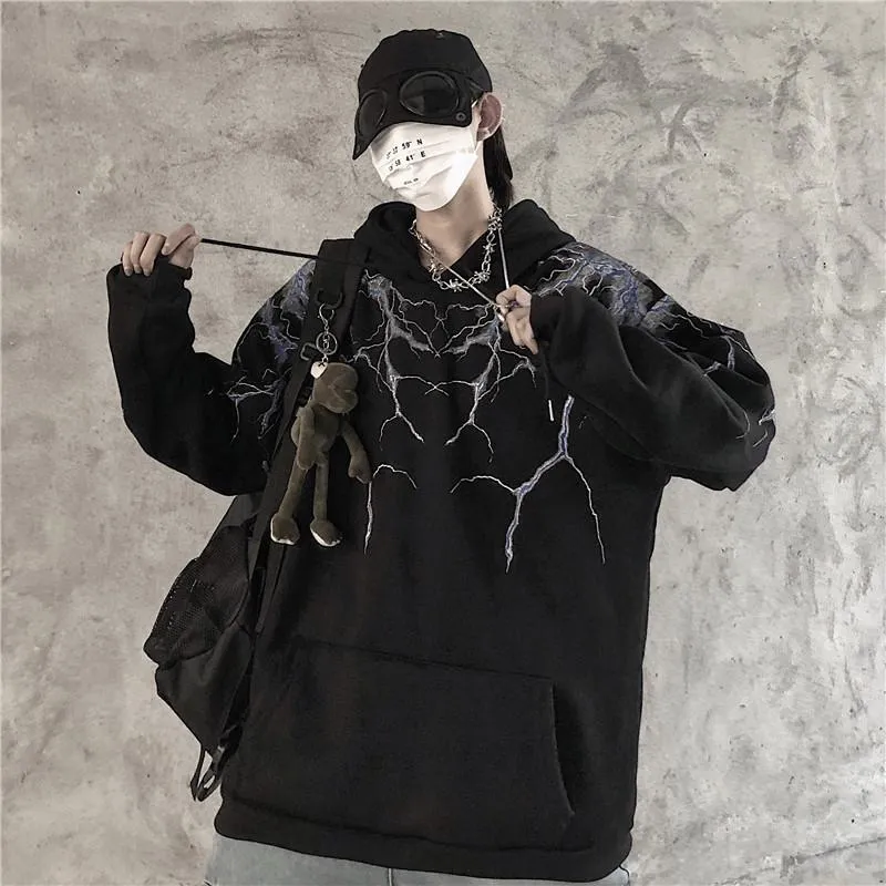 Lightning Print Grunge Aesthetic Hooded Sweatshirt