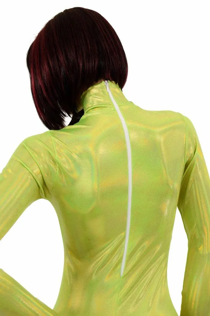 Lime Holographic Turtle Neck Catsuit