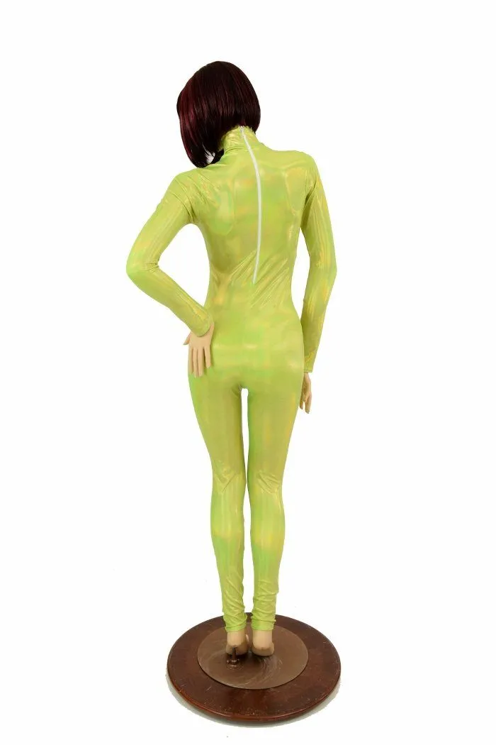 Lime Holographic Turtle Neck Catsuit