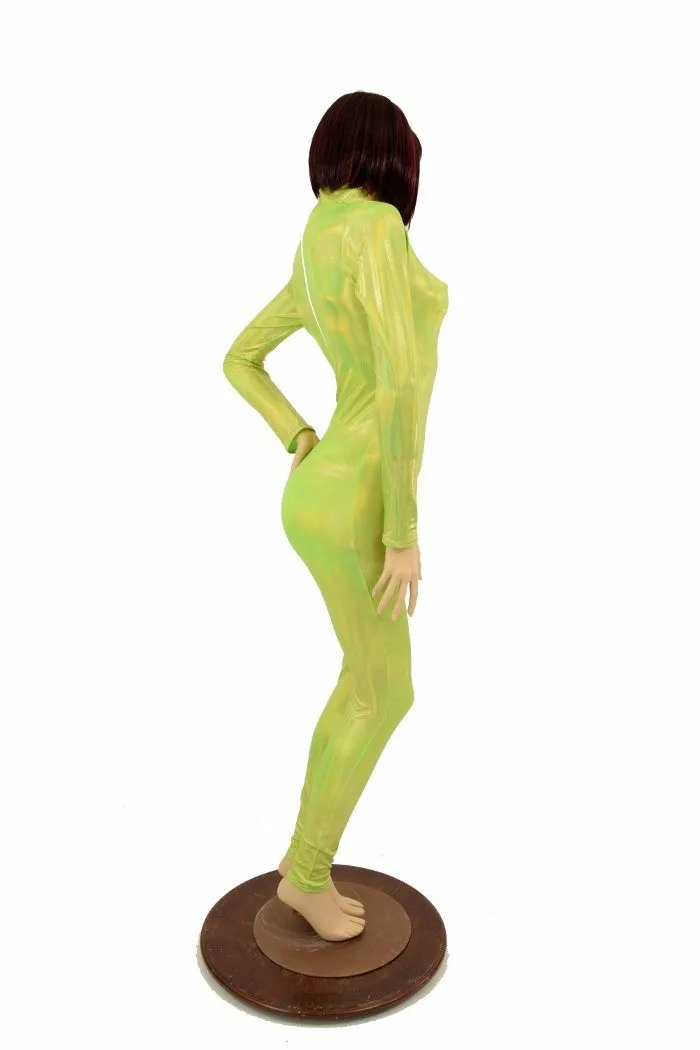 Lime Holographic Turtle Neck Catsuit